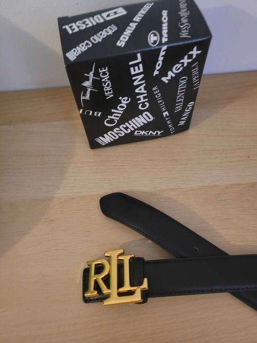 Czarny damski skórzany pasek Ralph lauren 105 cm