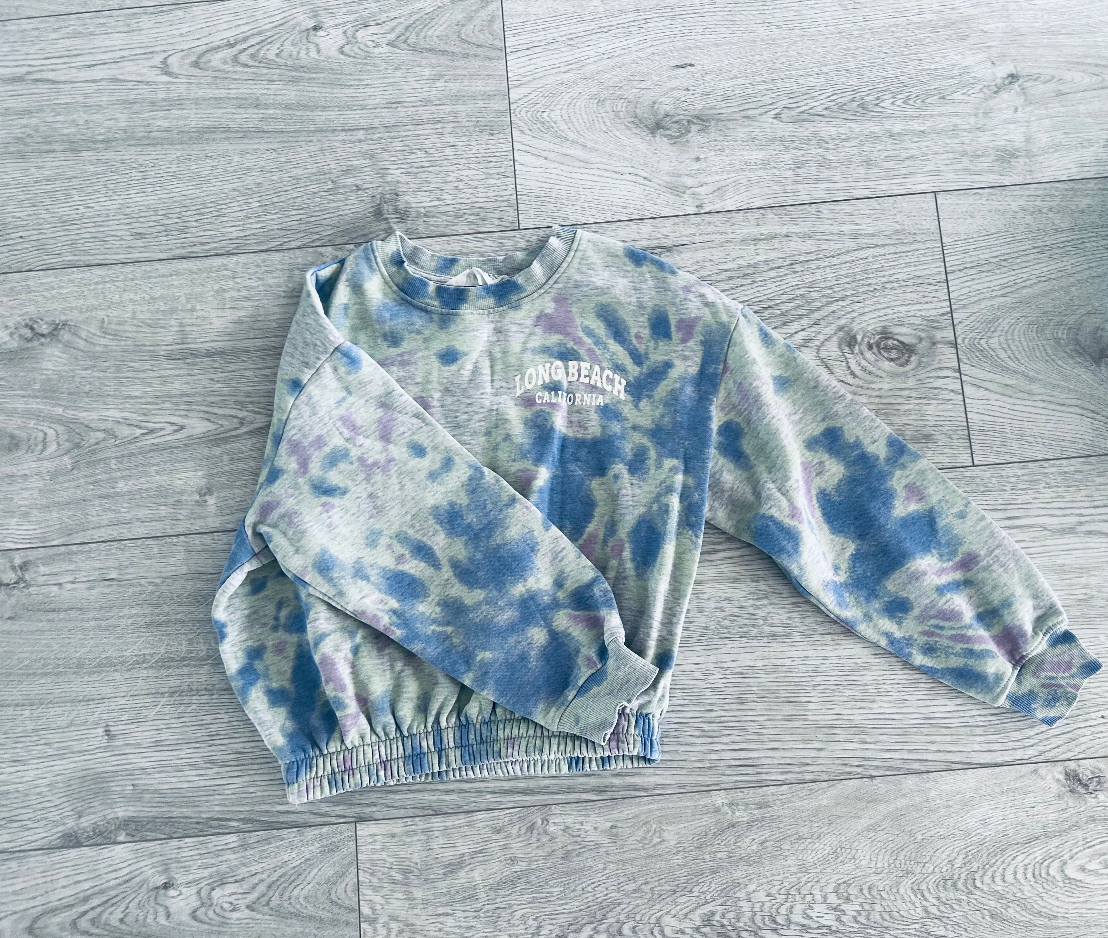 H&M r. 134 / 140 bluza tie dye krótka niebieska szara