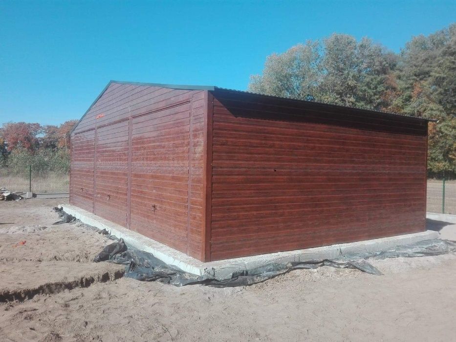 garaże blaszane drewnopodobne 10x6 orzech, dwuspadowy,wzmocniony garaż
