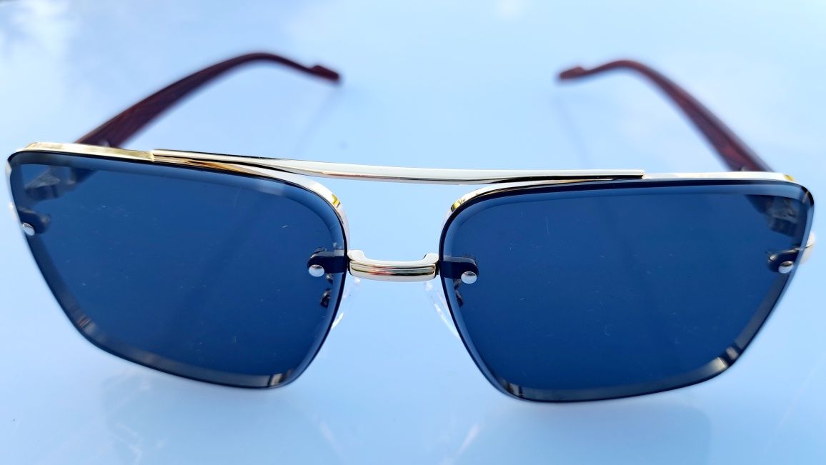 Nowe modne okulary przeciwsłoneczne męskie lato 2025 czarno-złote