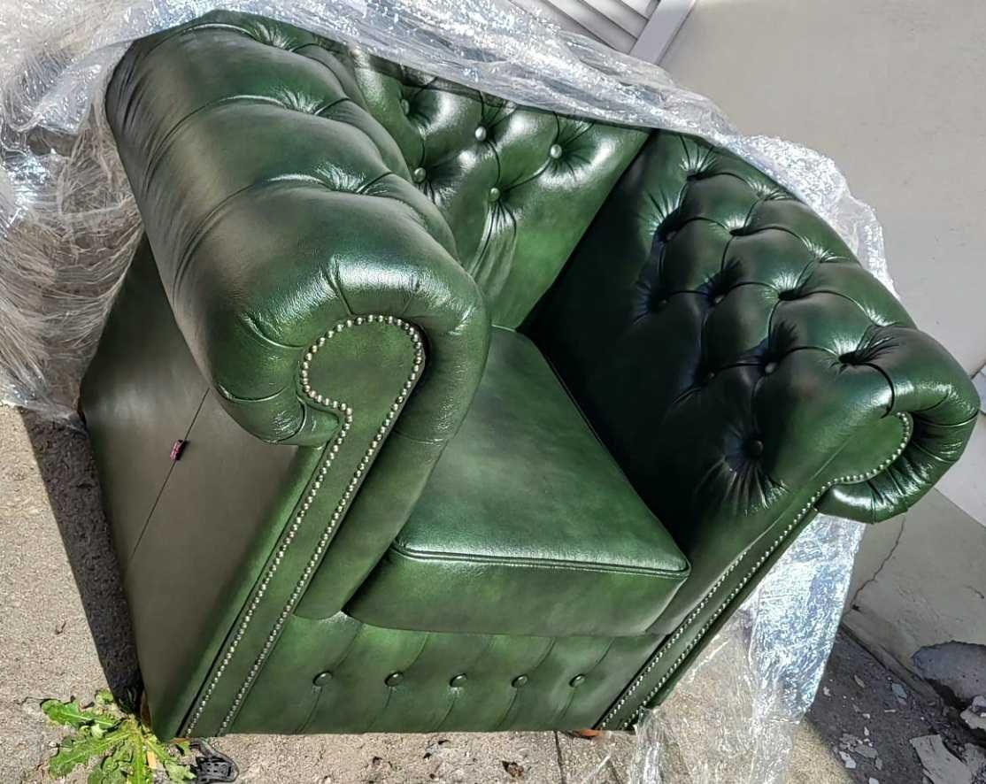 Komplet Chesterfield 3+2+1 skóra naturalna -promocja