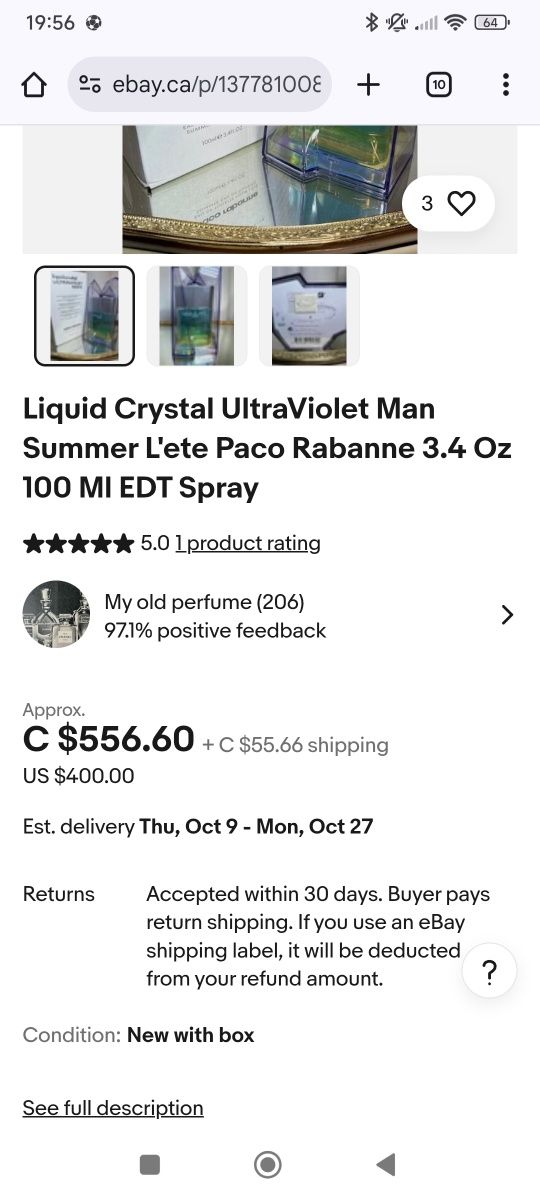 Perfume Paco Rabanne ULTRAVIOLET LIQUID CRYSTAL ainda lacrado e caixa