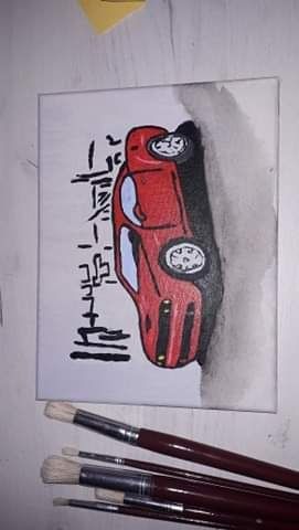 Obraz ,,czerwone auto"na płótnie 18*24 cm