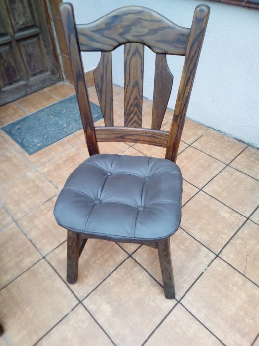 Krzesło piękne czarne brąz skóra i drewno