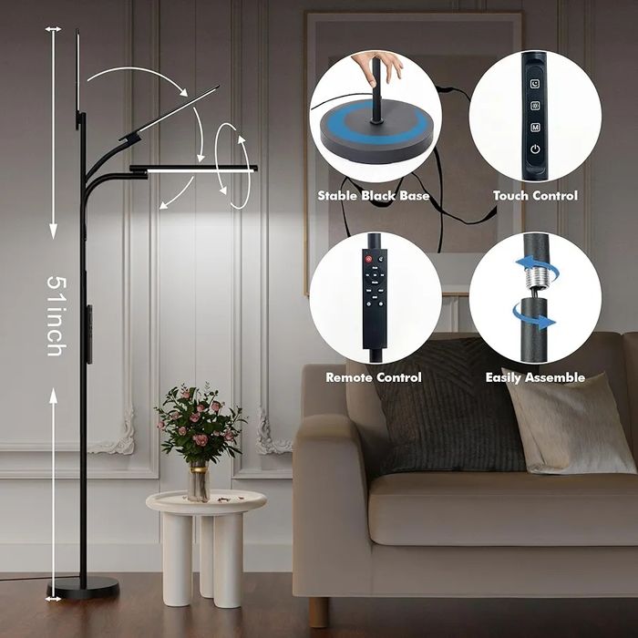Lampa stojąca do czytania Lanmonlily LED, 15 W, z pilotem i sterowanie