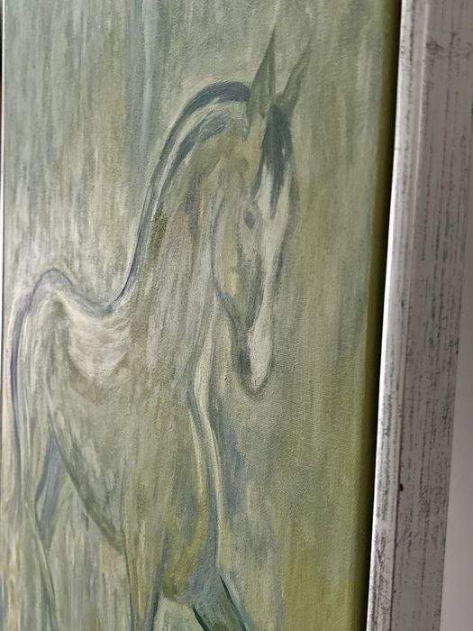 Niesamowita Impresja Koń w Galopie Sygnowany Obraz olejny na płótnie