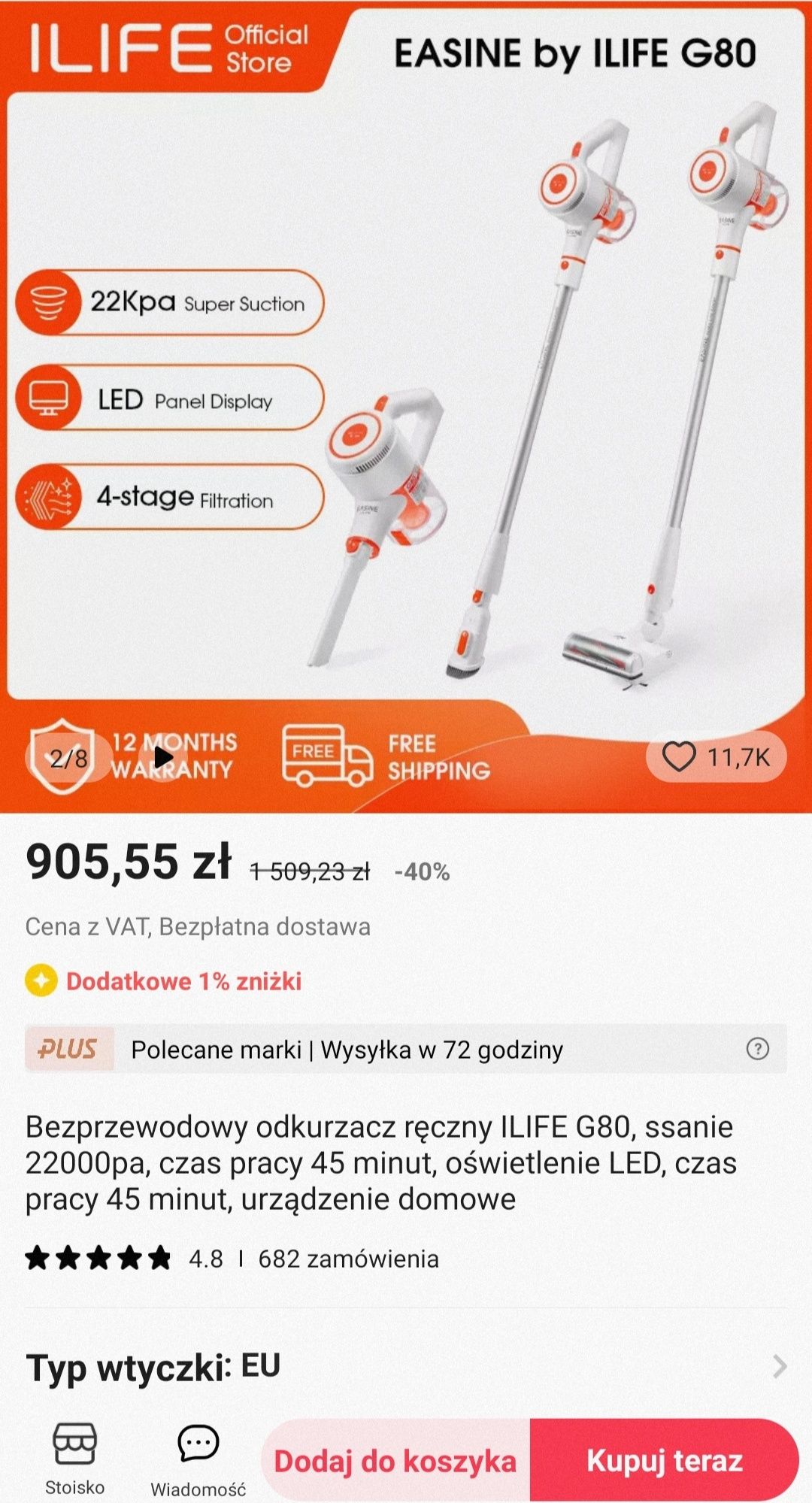 ILife g80 nowy odkurzacz akumulatorowy