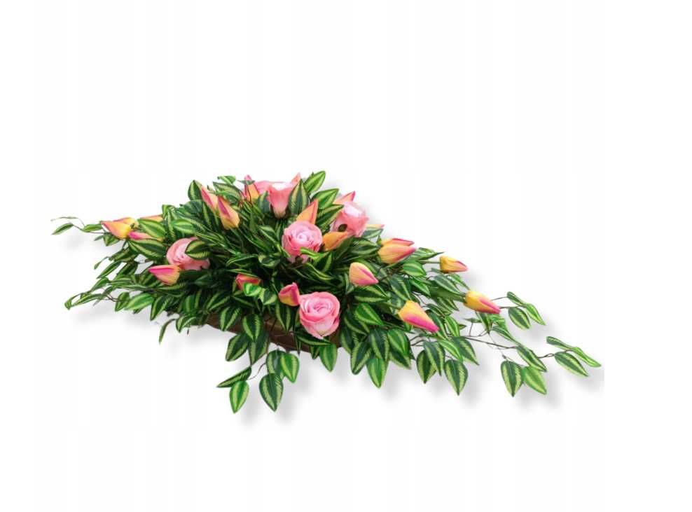 Stroik z tulipanami Dekoracja na stół tulipany róże Kompozycja Kwiatów
