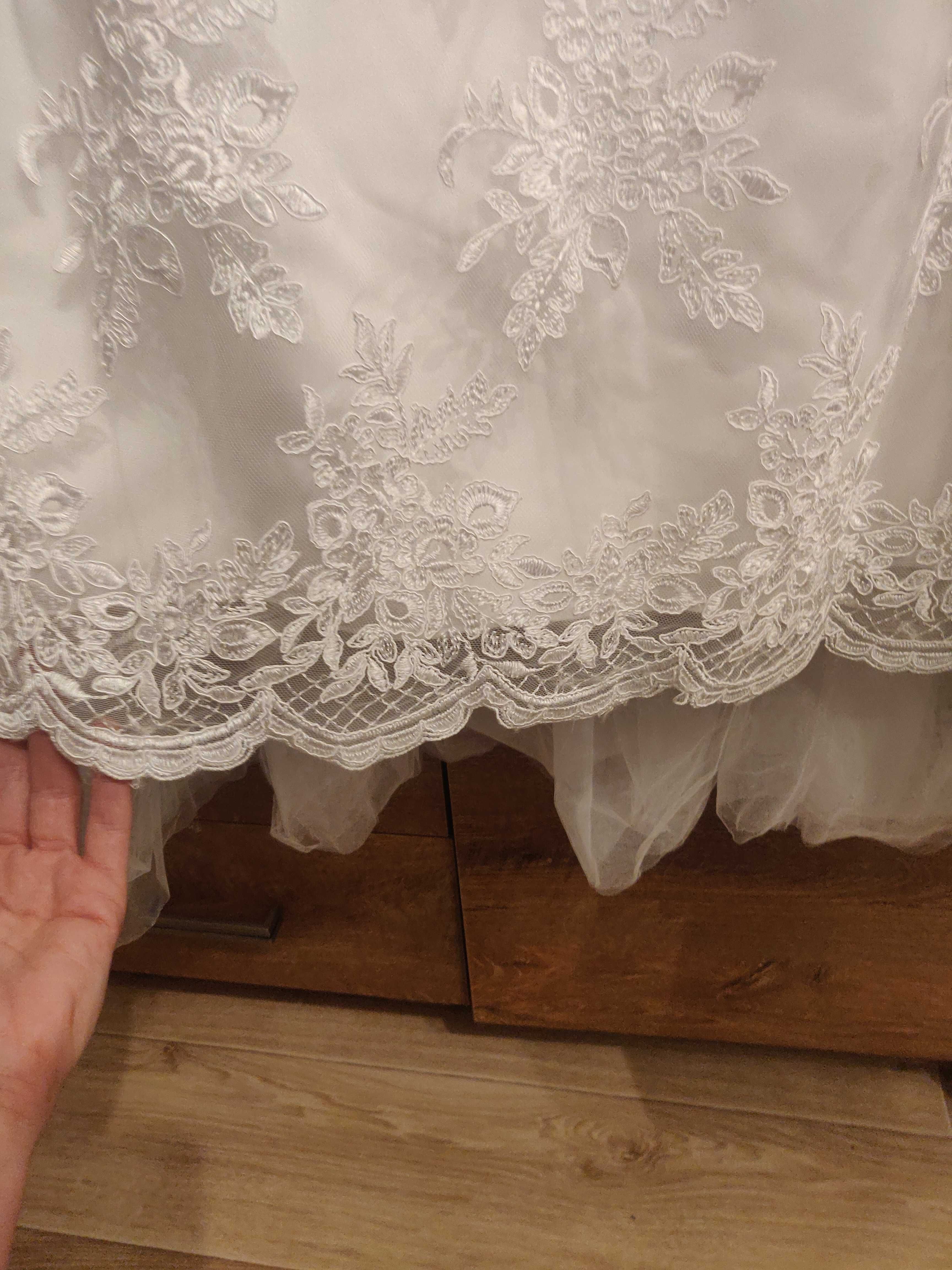Suknia ślubna M 38 gipiura tiul tuba princessa róże