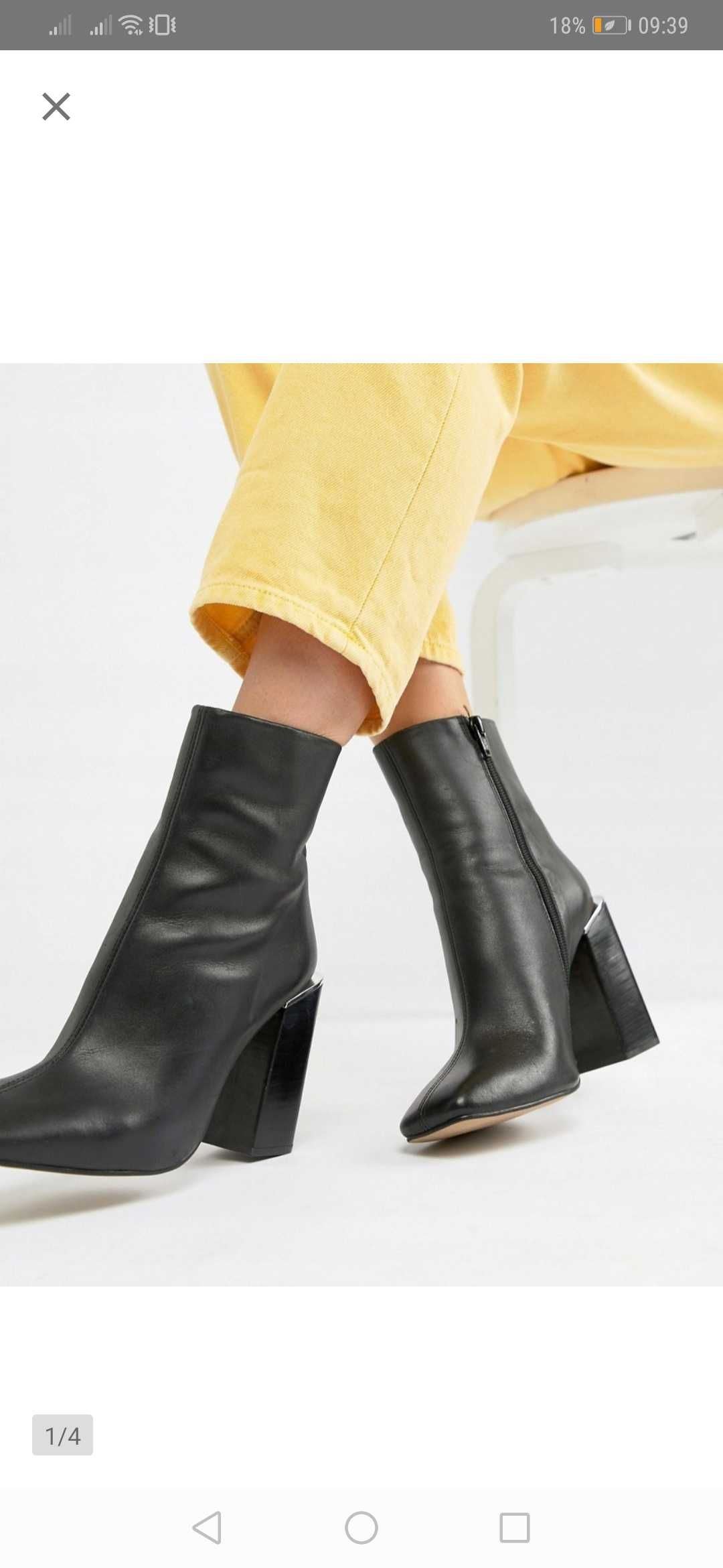 Asos skórzane botki na obcasie