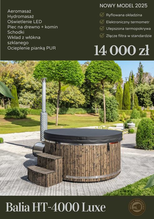 Balia ogrodowa z hydromasażem | Jacuzzi | LED | Piec | 200 cm | NOWOŚĆ