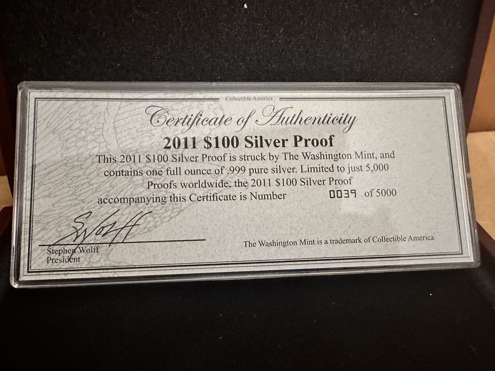 Срібна банкнота США 100 доларів 2008 р.