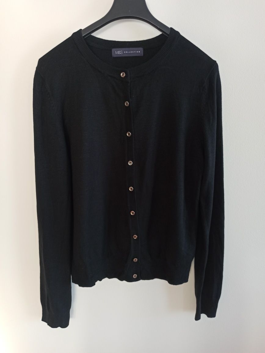Sweter bluzka na guziki wiskoza czarny M&S Collection L/40 vintage cos