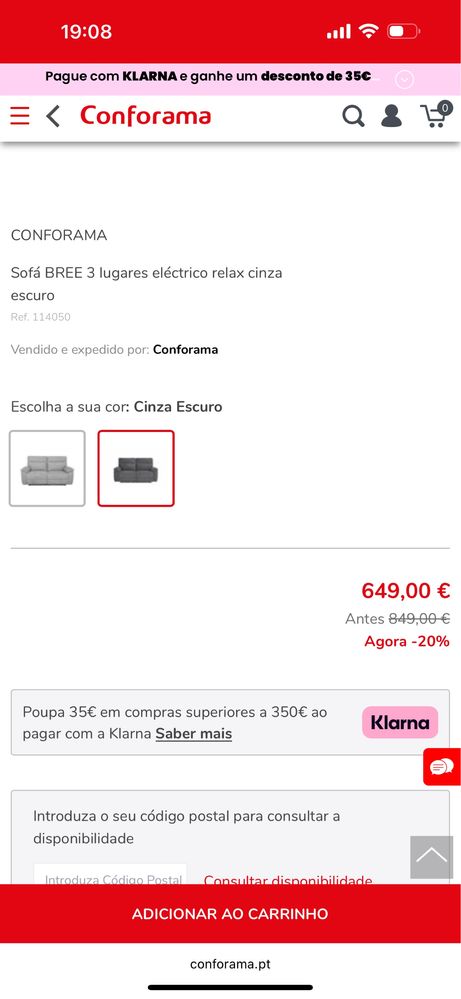 Sofá elétrico conforama