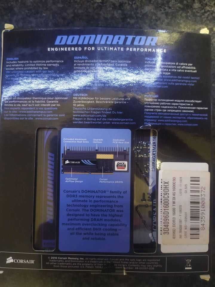 Memórias DDR3 1600MHZ Corsair Dominator 4x2GB Dual Channel