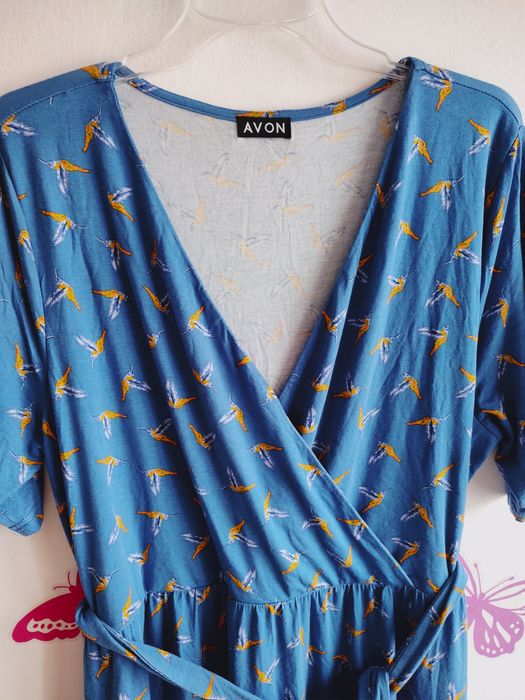 Sukienka letnia wiskozowa midi r.46/48 dekolt kopertowy