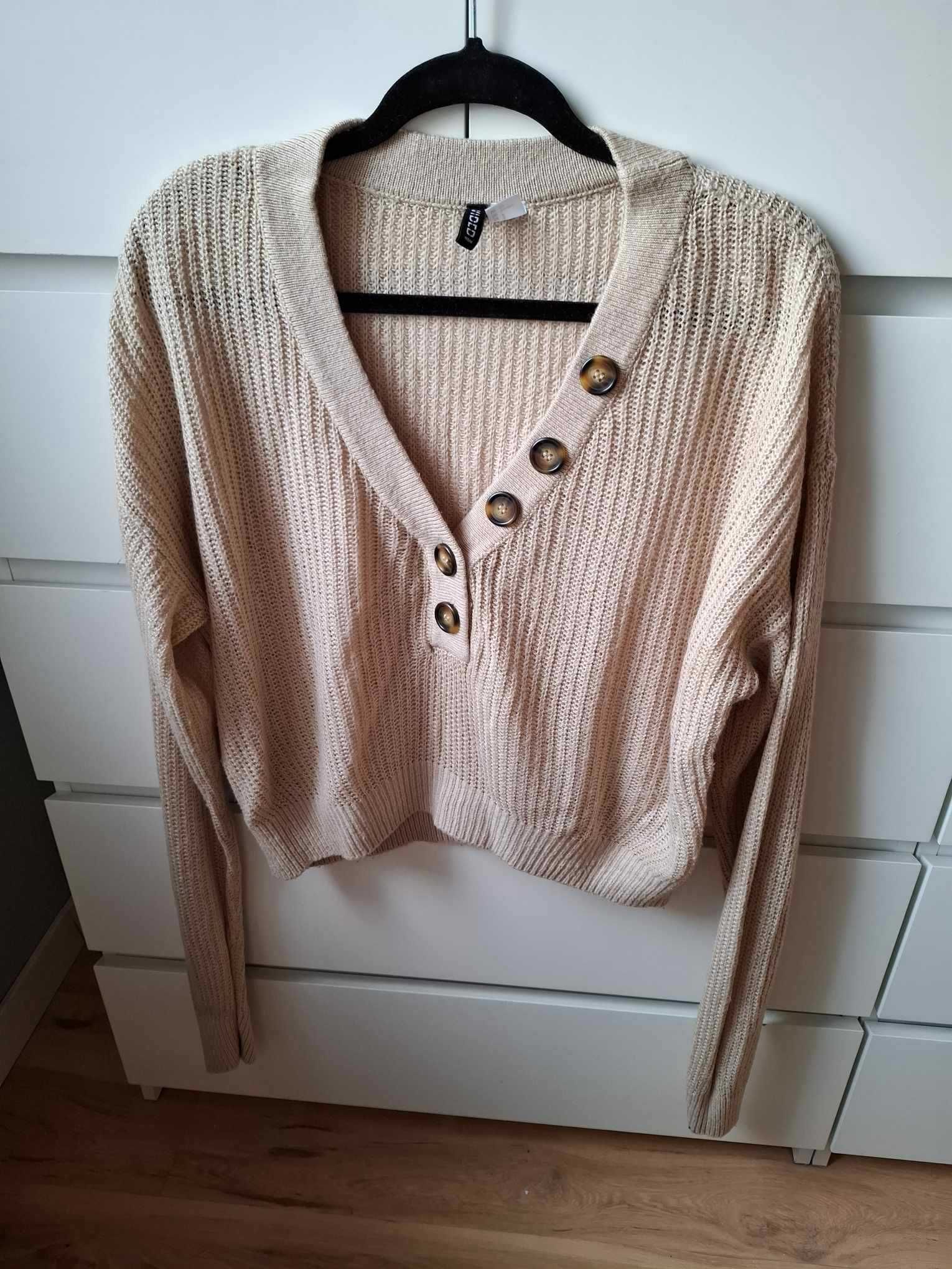 S 36 H&M bezowy sweter z długim rękawem z dekoltem v dekolt serek
