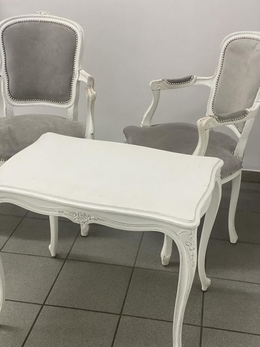 Stolik+2 krzesła Ludwik z podłokietnikami-glamour