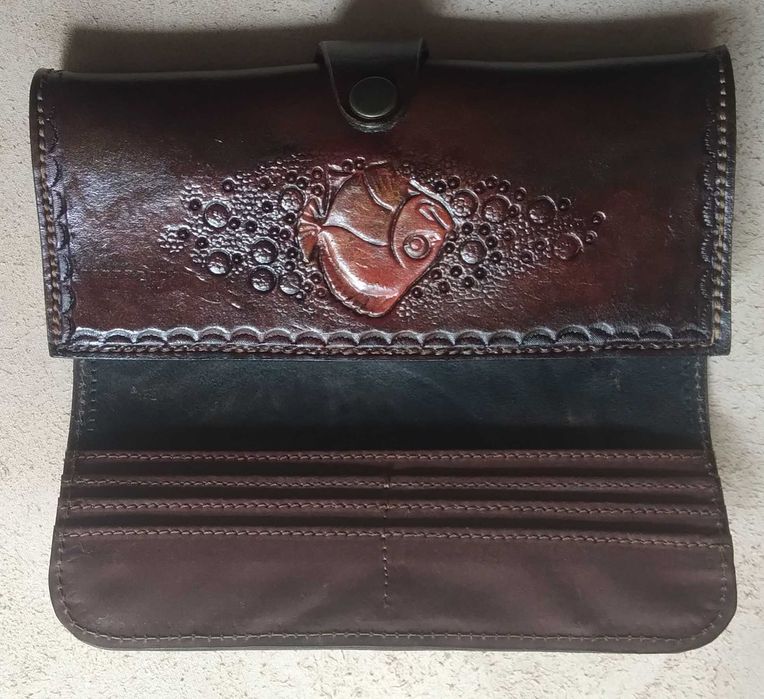 Гаманець шкіряний з вибитим візерунком вінтажний