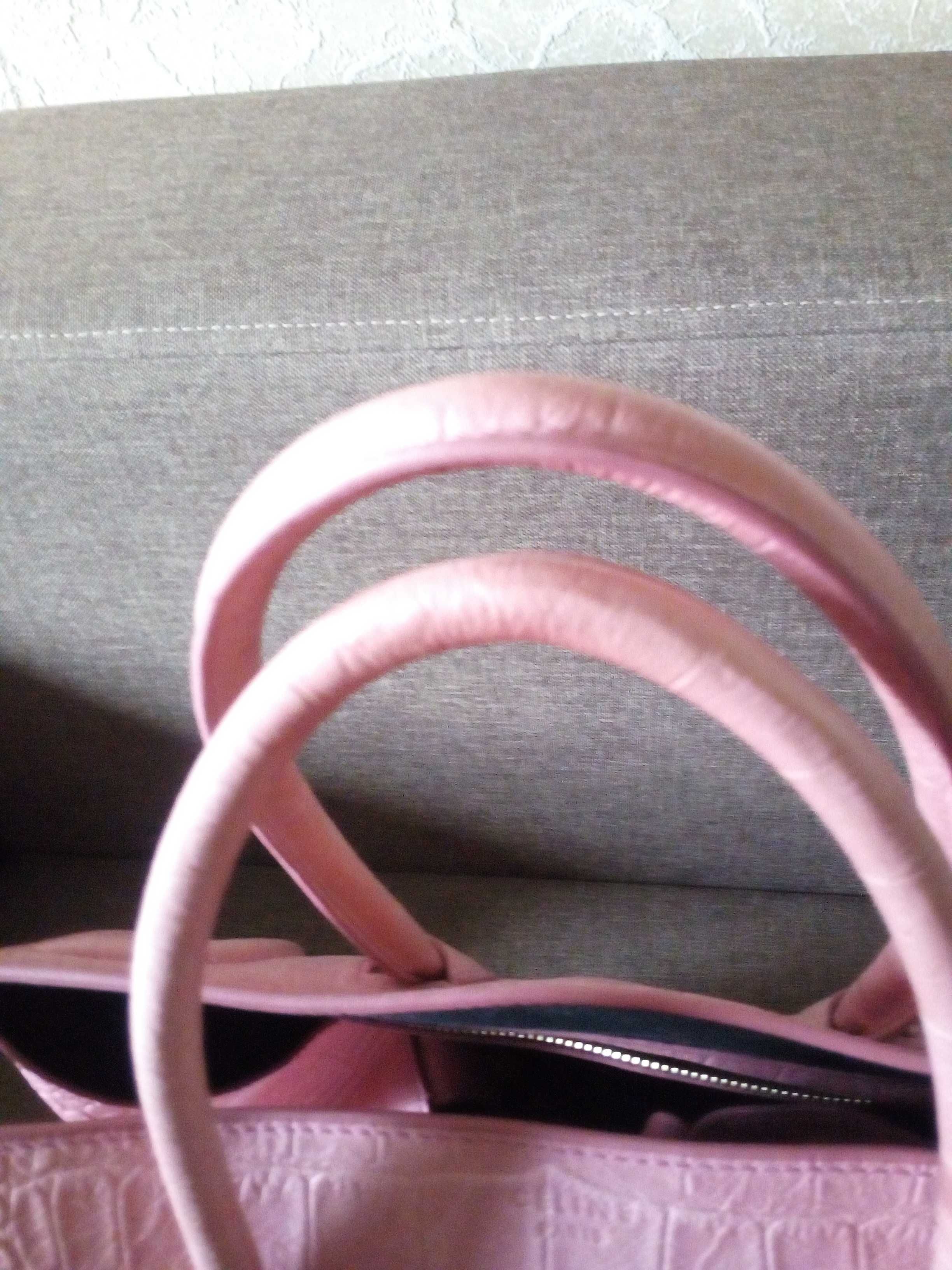 Велика шкіряна рожева сумка / Кожаная розовая сумка (большая)