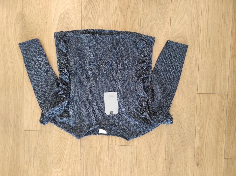 122 NOWY Zara sweter sweterek falbanki melanż czarny