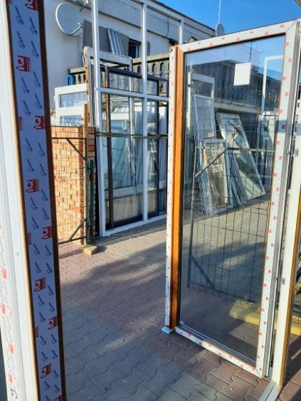 KR HAUS drzwi 176x230 tarasowe 2szt nowe 3 szybowe złoty dąb POZNAŃ