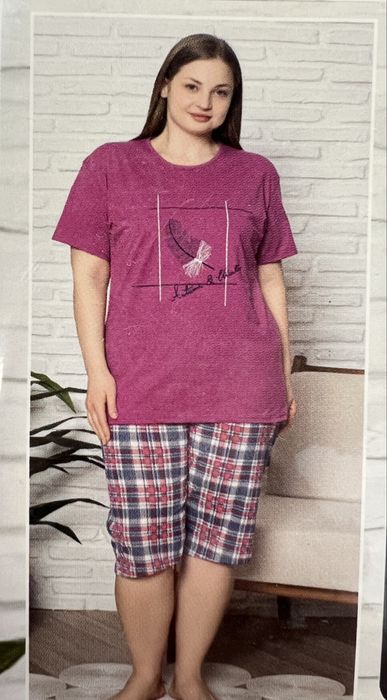 Piżama damska koszulka spodenki róż r.XXL, 3XL