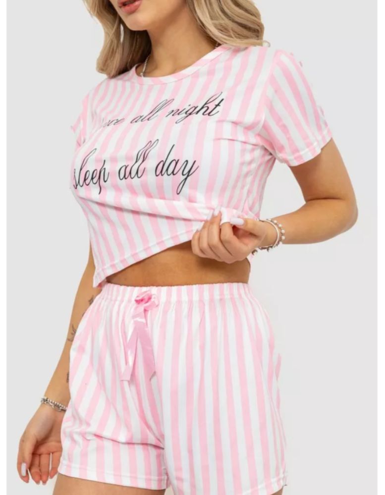 Піжама жіноча літня шорти+футболка біло-рожевого кольору S M L Xl