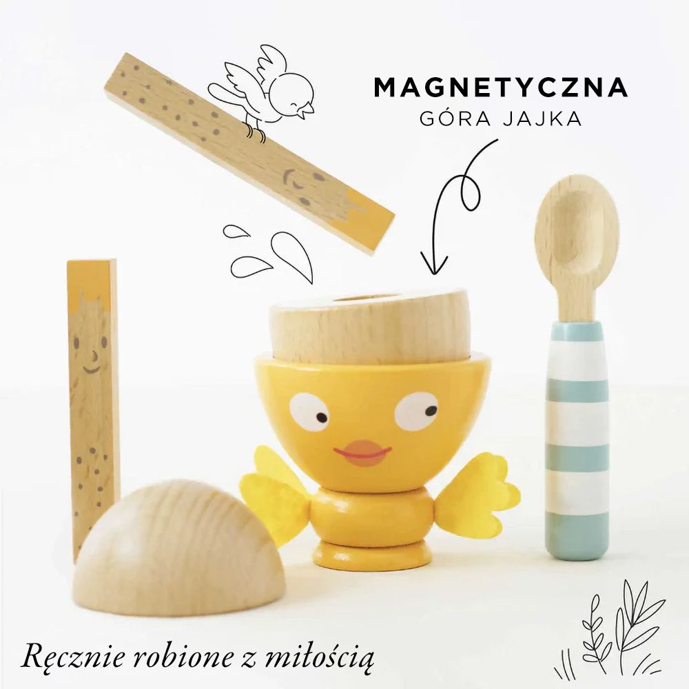 Drewniany kieliszek do jajka i jajko, zestaw Le Toy Van TV315