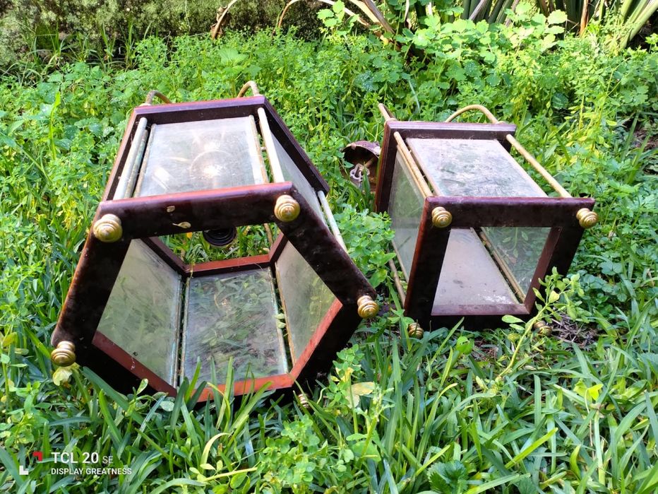 Conjunto de 5 Candeeiros em Madeira e Meta