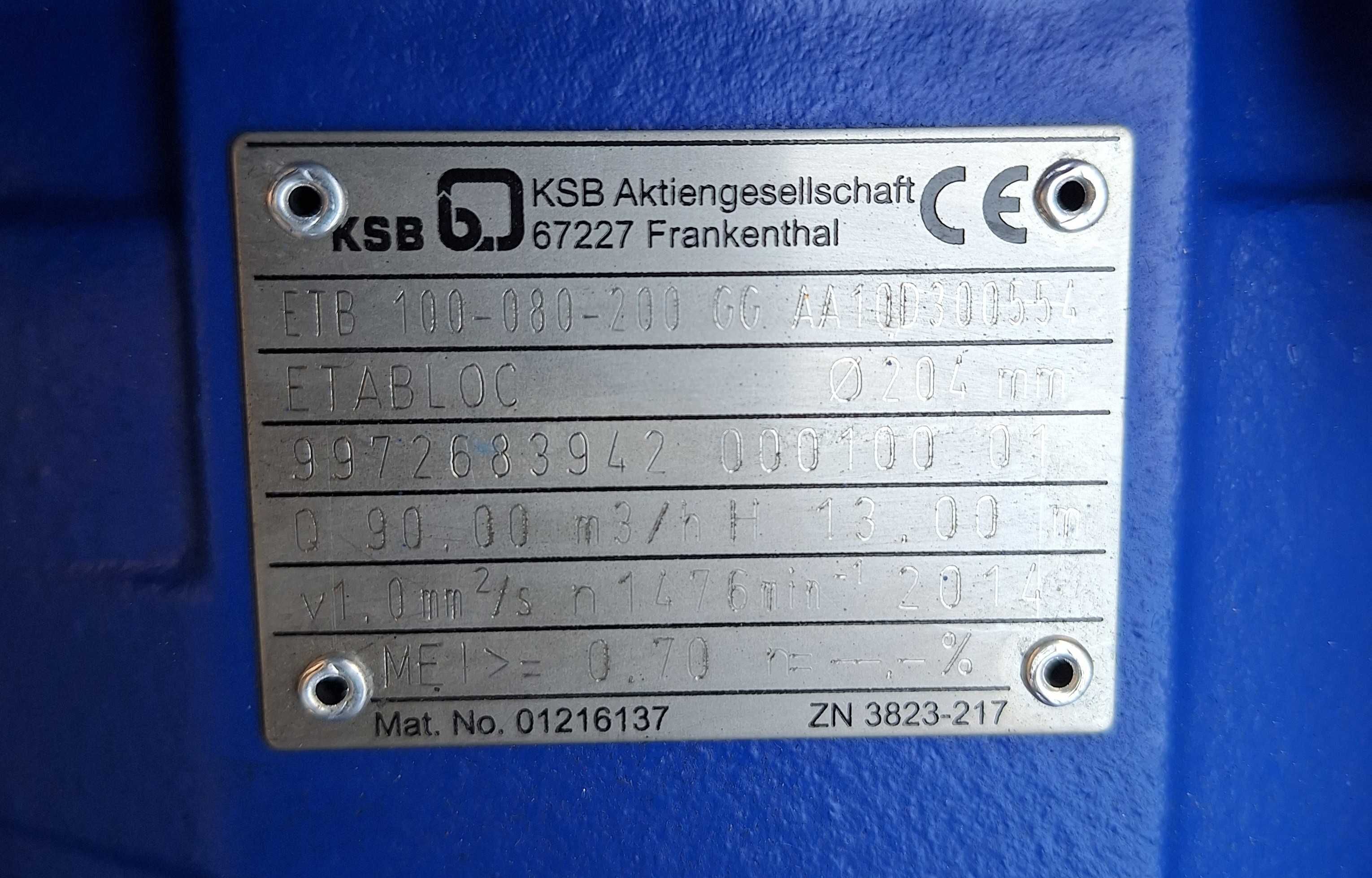 Pompa Wody Odśrodkowa KSB ETB Etabloc Nawadniania Glikolu Deszczowni