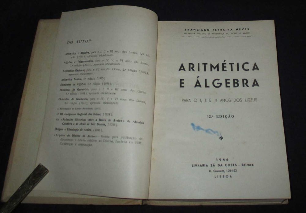 Livro Aritmética e Álgebra Francisco Ferreira Neves