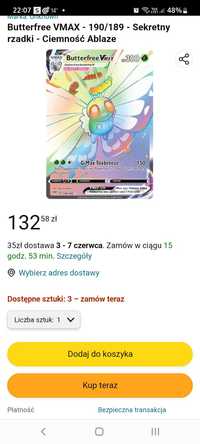 Karta pokemon Butterfree Vmax 190/189 -sekrerny rzadki- ciemność Ablaz