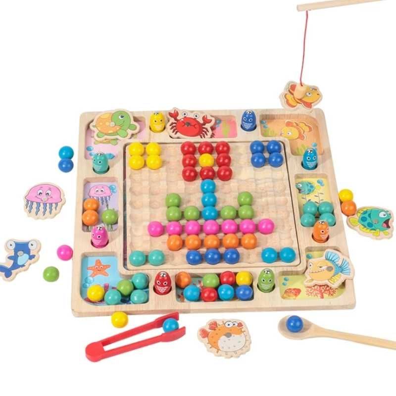 Drewniana gra 3w1 - Mozaika, Bubble Shooter, Rybki
