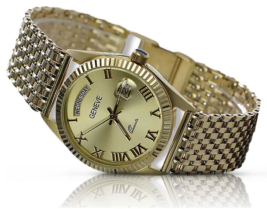 Złoty zegarek z bransoletą męski 14k 585 Geneve mw013ydy2&mbw013y