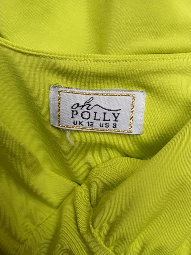 sukienka Oh Polly roz.40 limonkowa z marszczeniami