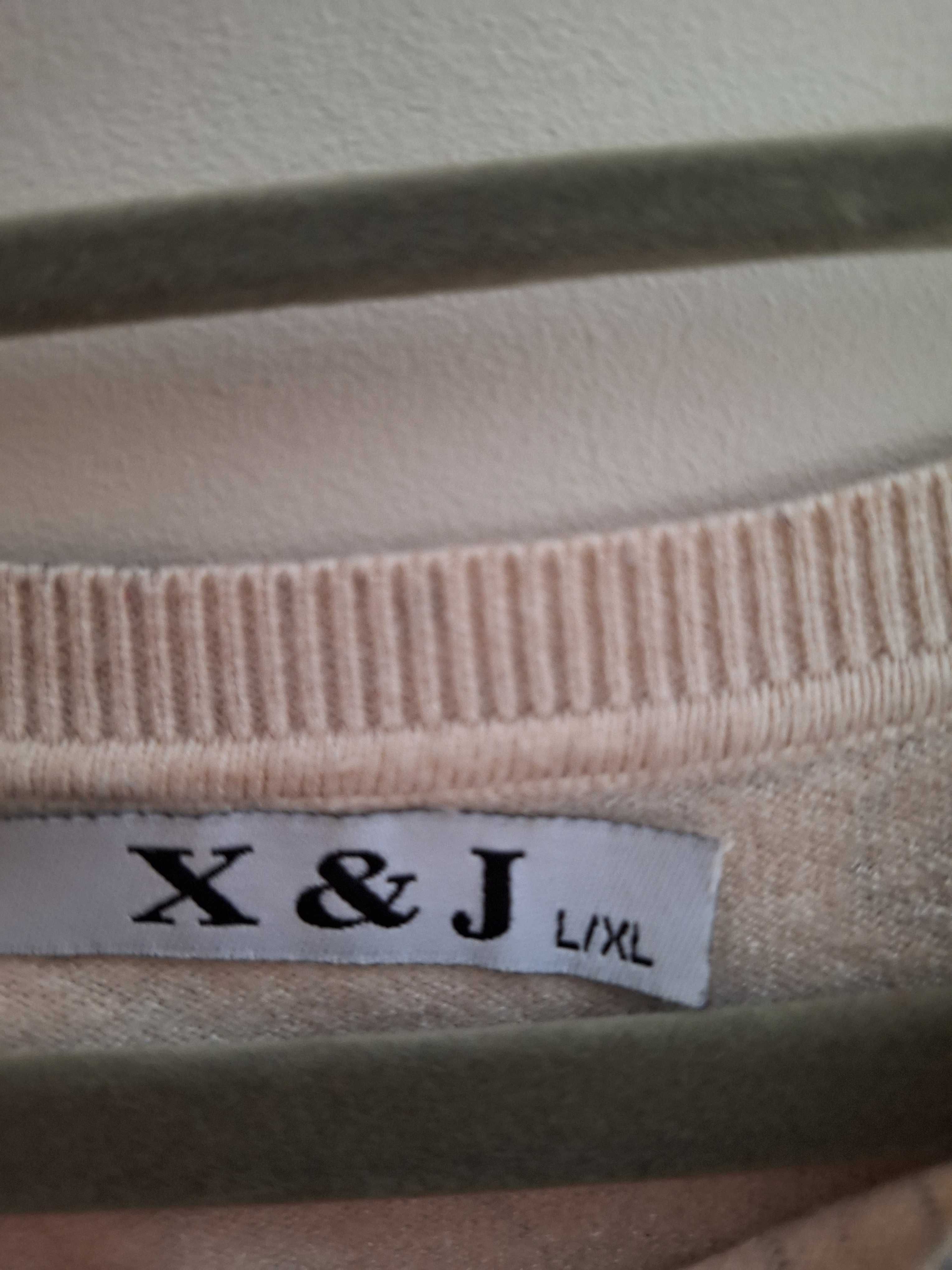 Bluzka/tunika beżowa cienka długi rękaw z cekinami X&J L/XL (40/42)