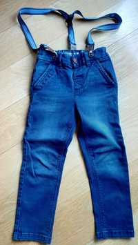 Spodnie jeans denim z szelkami Next 98 idealne