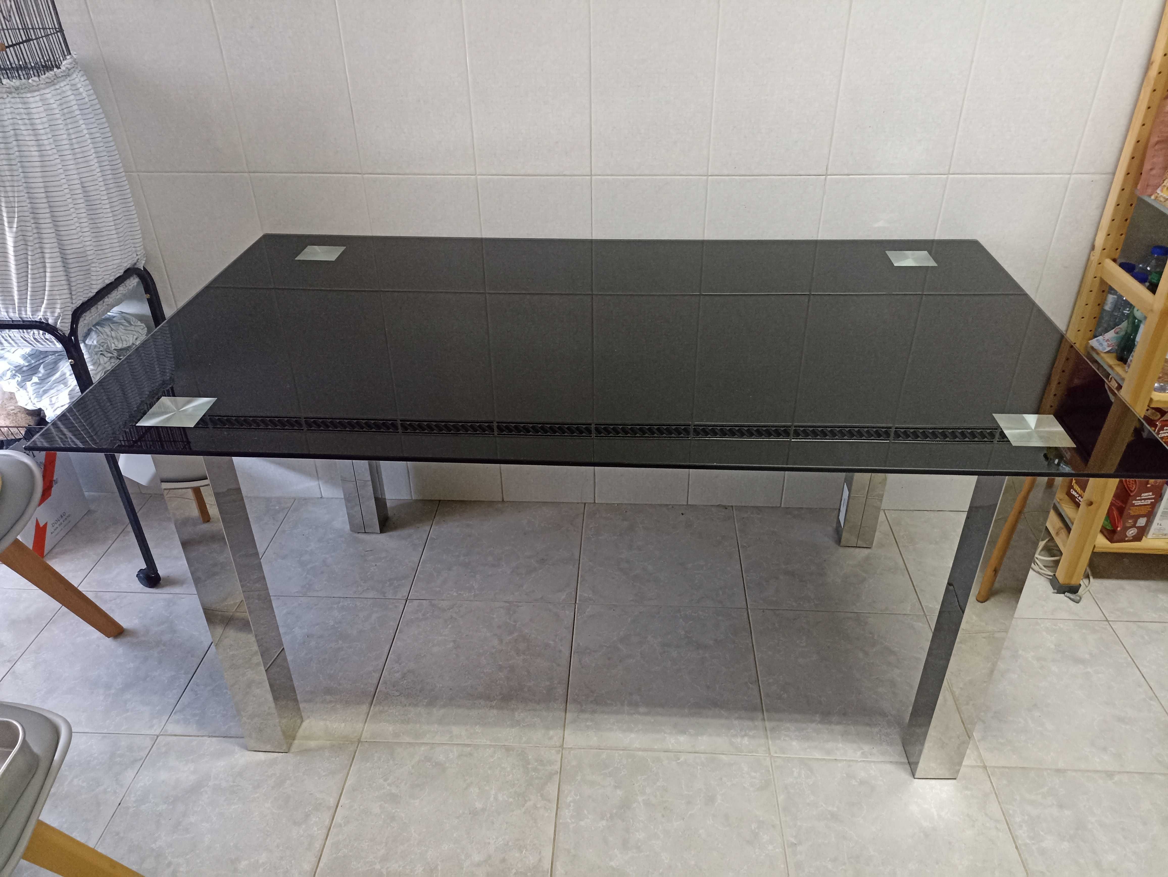 Mesa Tampo de Vidro Preto 160x90cm Maxmat