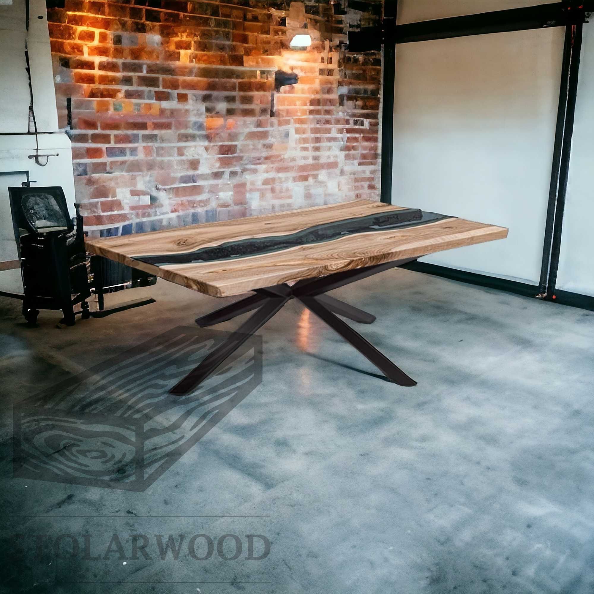 Stół SCORPION żywica drewno metal krzesła do jadalni salonu i ogrodu
