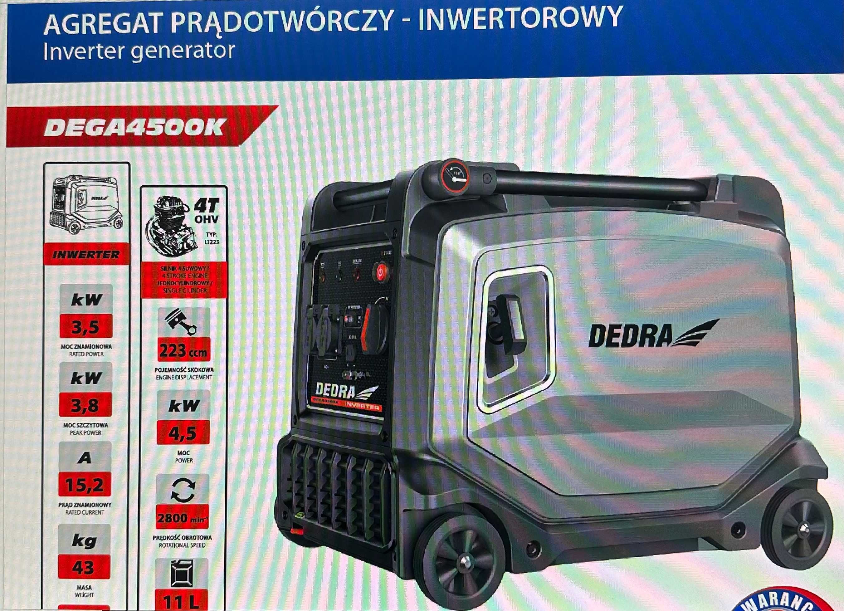 Agregat prądotwórczy inwertorowy 3,5/3,8kW DEDRA DEGA4500K