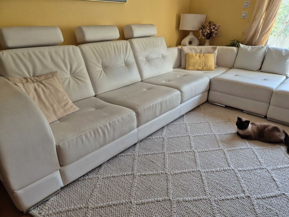 Sofa canto em pele com chaise longue