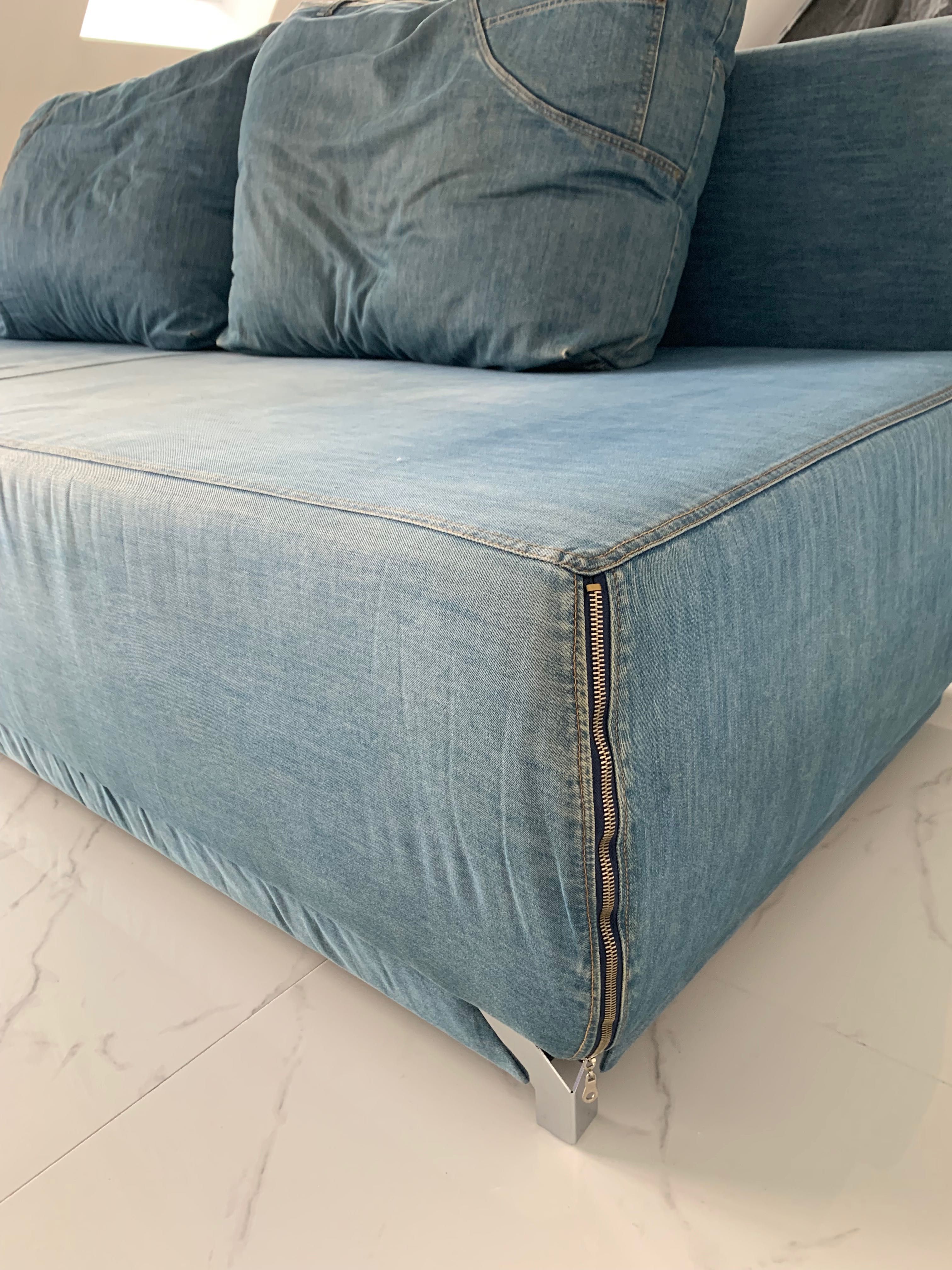 Sprzedam sofę denim prawdziwy przetarty jeans funkcja spania