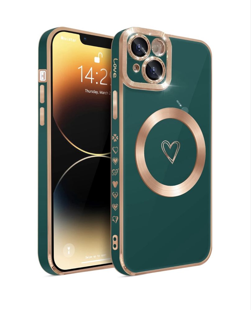 Etui MagSafe HZLFCZL iPhone 15 Plus z sercem ciemnozielone