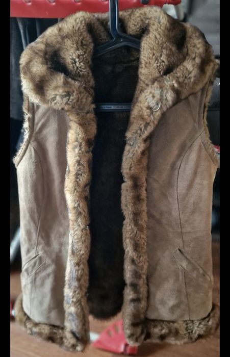 Skórzana  dwustronna kamizelka bezrękawnik  na futerku