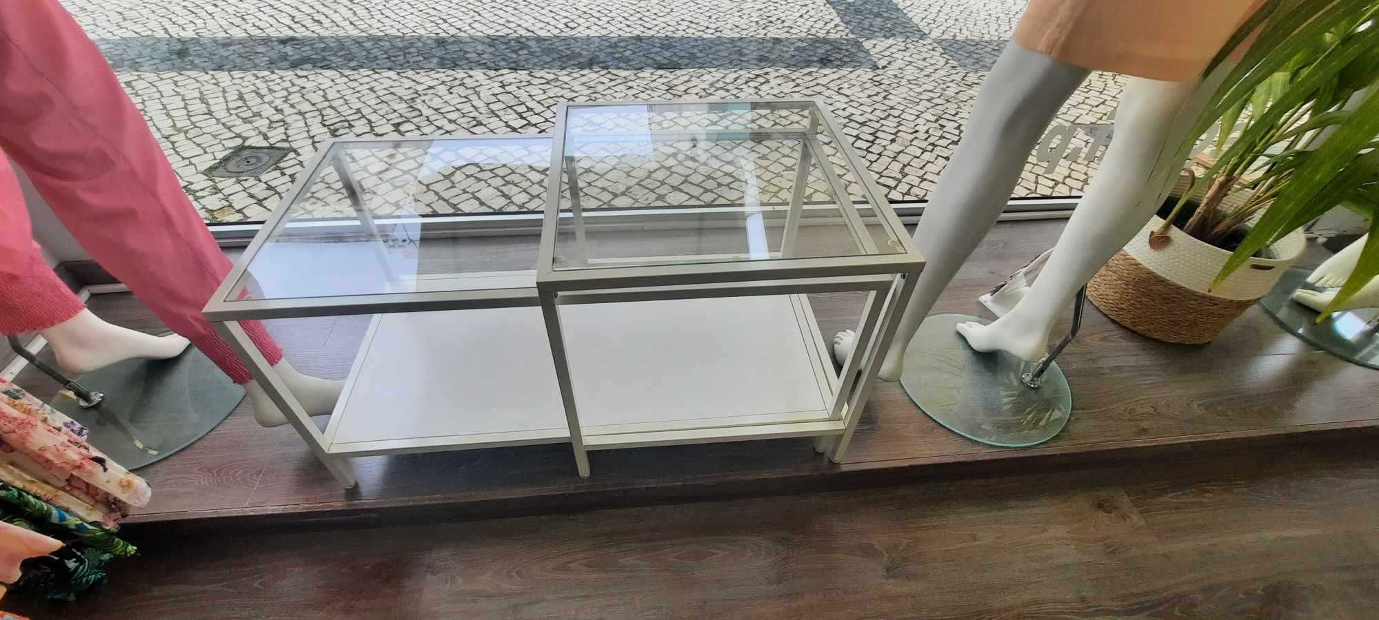 Mesas de encaixar, conjunto de 2, branco/vidro VITTSJÖ Ikea