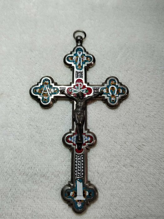 Antyczny włoski krzyż z mozaiką ok 1900 rok