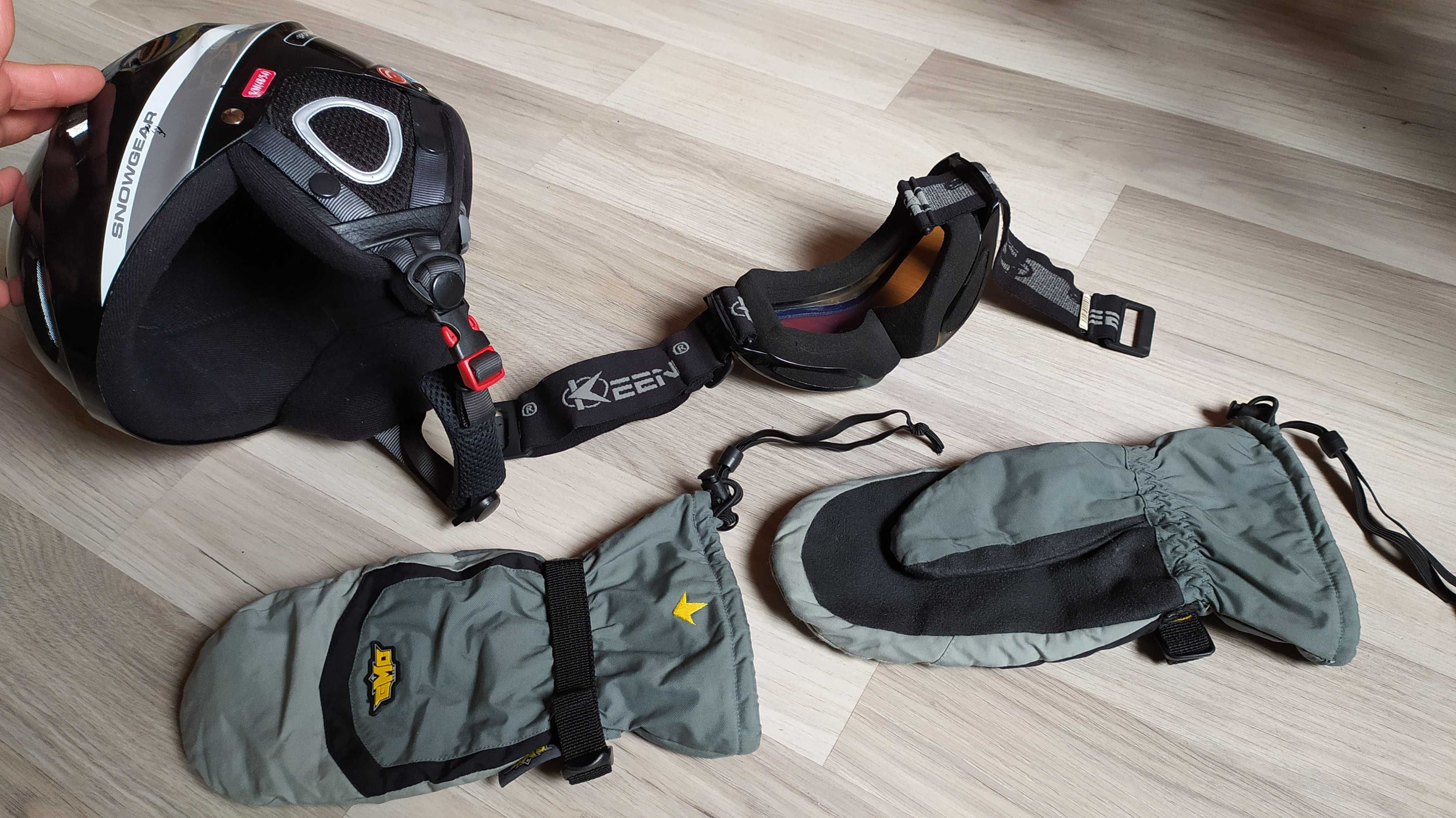 Zestaw kask s/m SKI SNB, rękawice GMC jednopalczaste L, gogle Keen M