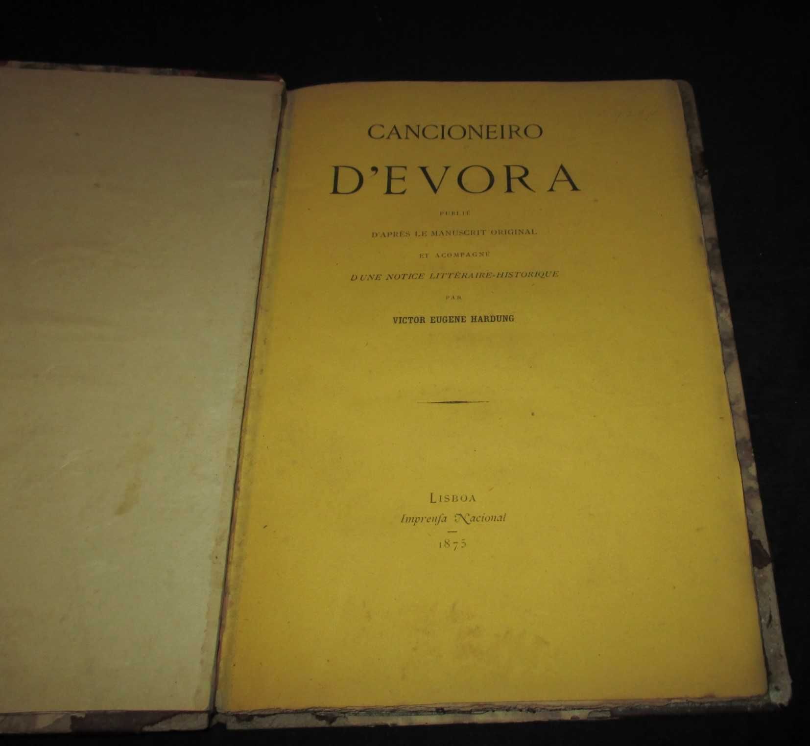 Livro Cancioneiro d'Evora Victor Eugene Hardung 1875