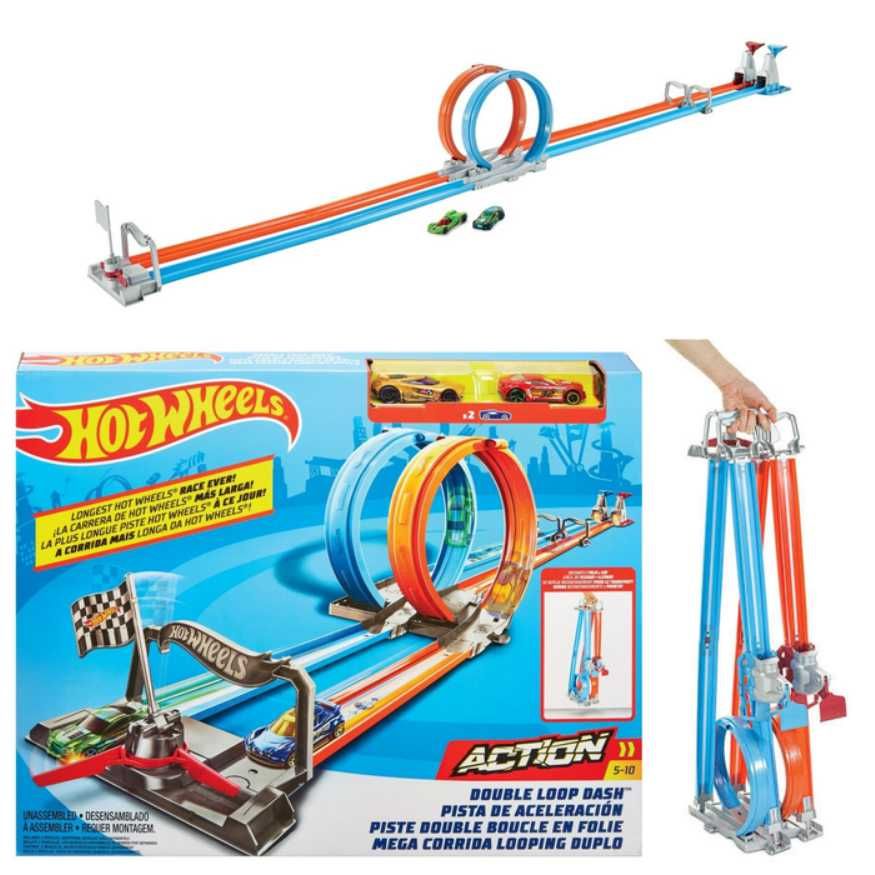 Hot Wheels Podwójny Tor z Pętlami 2 metry + 2 autka